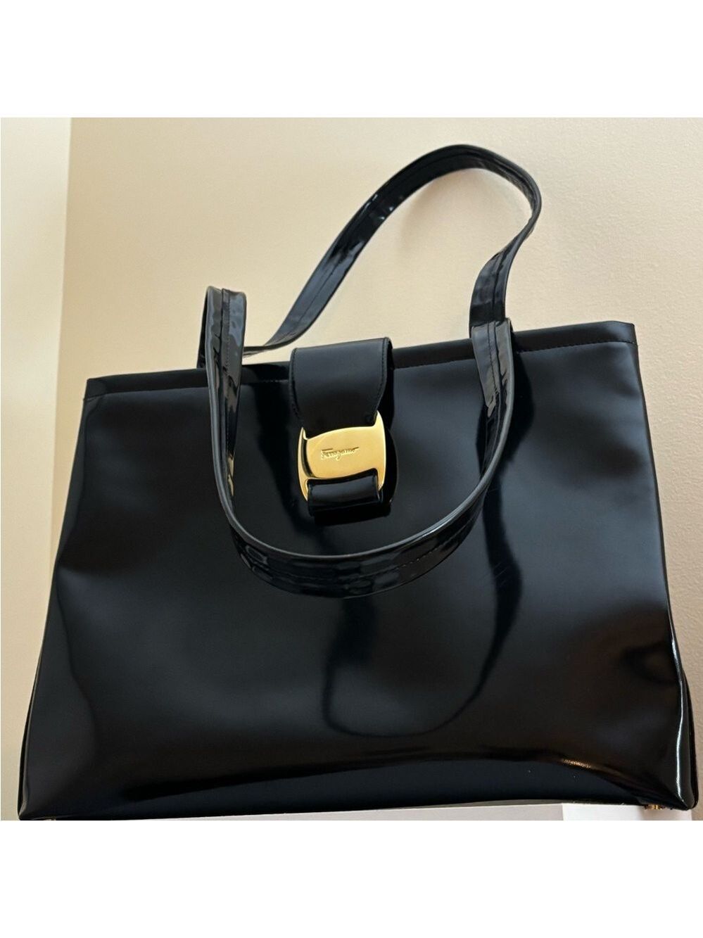 Salvatore Ferragamo Black Shoulder Bag with Gold Clasp - Picture 15 of 15